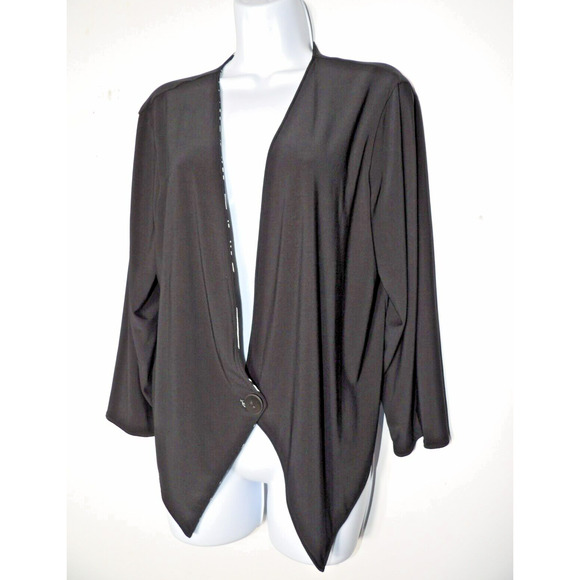 Nikki Poulous 1X Cropped Cardigan Reversible Black Abstract Shawl Cover Up - Picture 1 of 9